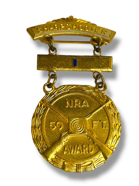 Vintage NRA Sharpshooter 50ft Junior Division Badge Pin Medal Award 2.4" Blackinton