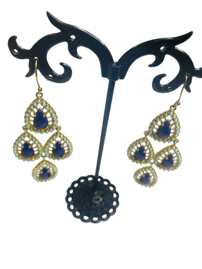 Stella and Dot Seychelles Chandelier Earrings Tiered Goldtone Blue 2.75" Drop Dangle