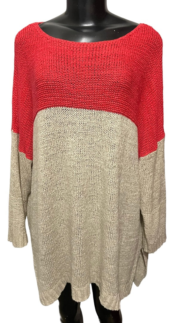 3X Joseph A Colorblock Dolman Sleeve Pullover Sweater Coral Oatmeal