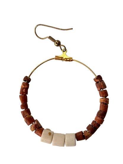 Goldtone Beaded Hoop Earrings Boho Pierced Hook 2.5" Drop Dangle