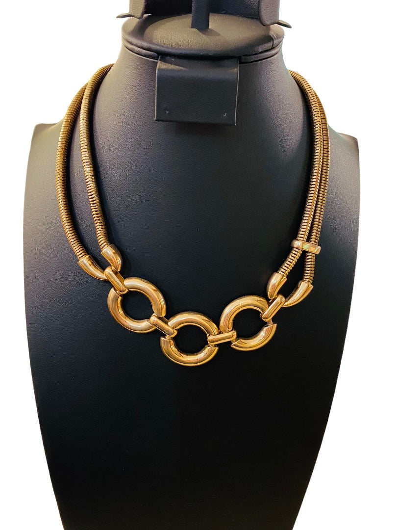 Charming Charlie Goldtone Statement Necklace 17-21" Dual Snake Chain