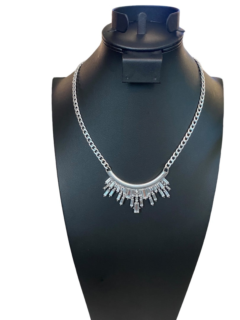 Silvertone Necklace 18"-21"Demilune Attached Pendant Lobster Clasp