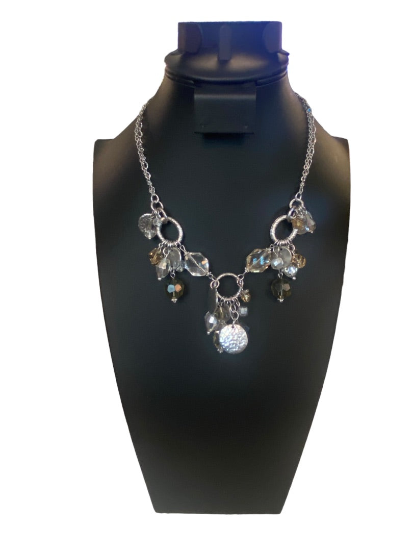 White House Black Market 16-18" Silvertone Charm Necklace Faceted Beads