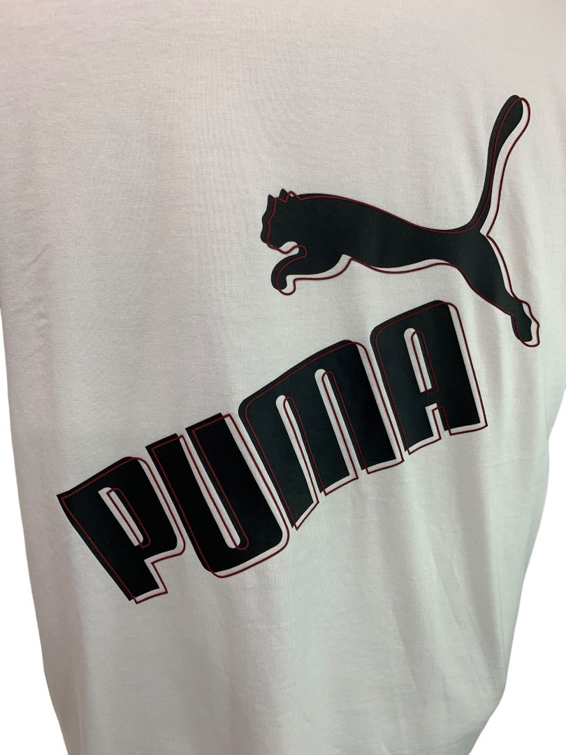 Medium Puma White Tshirt Graphic Logo Mens New Short Sleeve