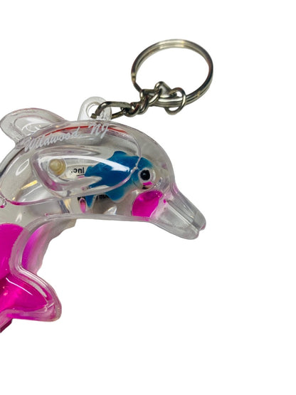 Wildwood New Jersey NJ Water Filled Clear Dolphin Souvenir Keychain Key Ring 2.5"