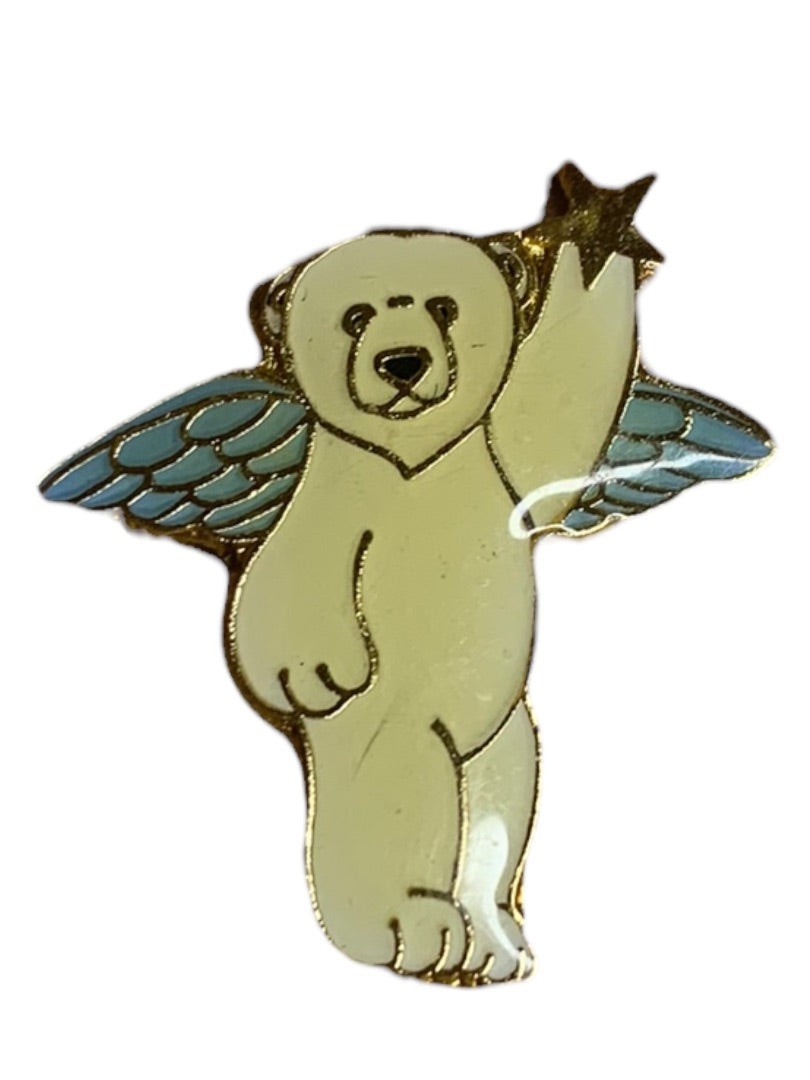 Alaskan Polar Bear Angel Lapel Pin Blue Wings Resin 1"h Souvenir Star