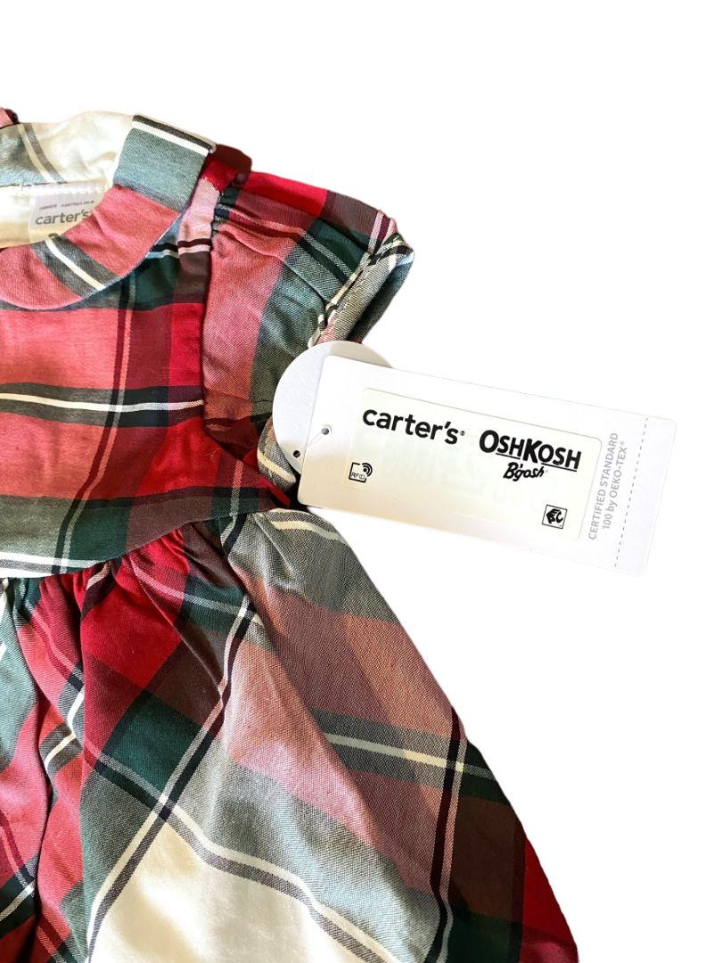 3M Carter's Christmas Plaid 2 Piece Dress Set Short Sleeve