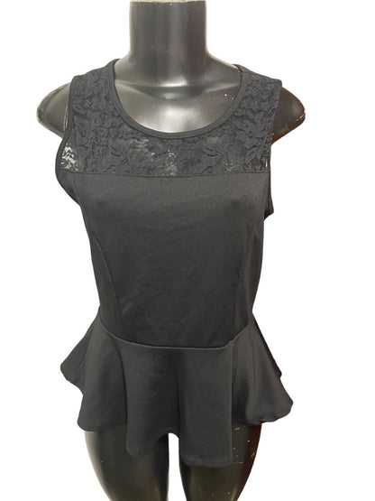 Large Ambiance Apparel Junior Womens Peplum Sleeveless Lace Yoke Top