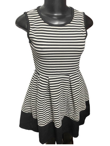 Size 12 Beautees Girls Black White Stripe Fit and Flare Dress Sleeveless