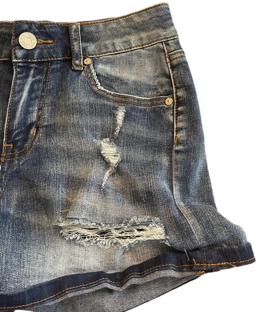 Size 5 Indigo Rein Junior Womens Denim Jean Shorts Distressed Cuffed 2.5" Inseam