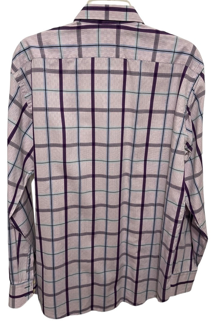 XL Thomas Dean 100% Pima Cotton Mens Plaid Dress Shirt Purple Long Sleeve