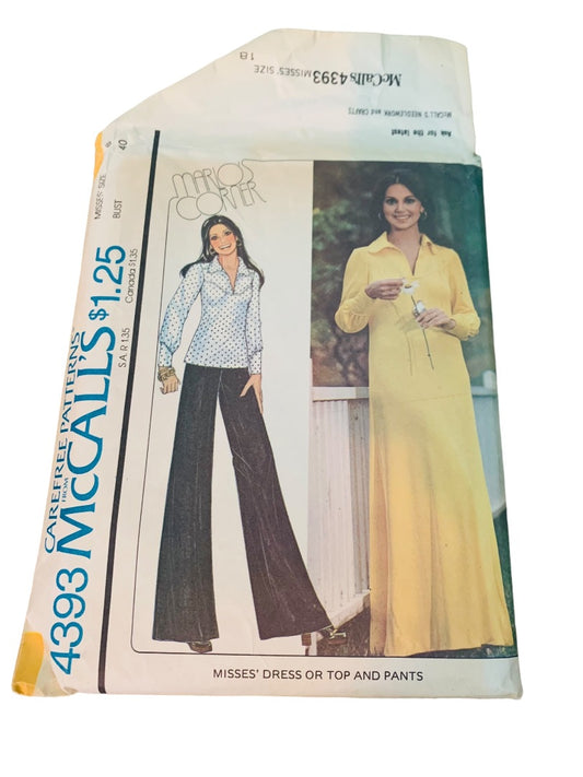 Size 18 McCall's  4393 Uncut Vintage 1970s Marlos Corner Misses Dress or Tops and Pants