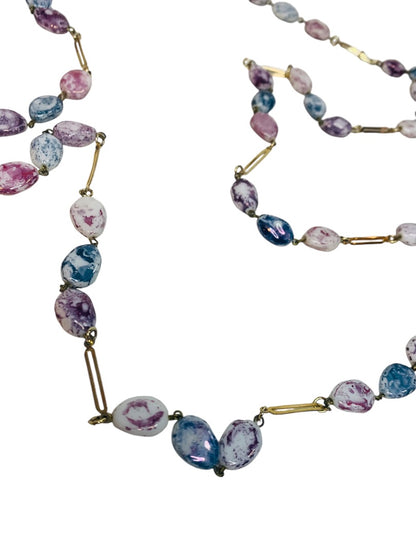 Goldtone Stone Polished Stone Blue Purple Overhead Strand String 47"