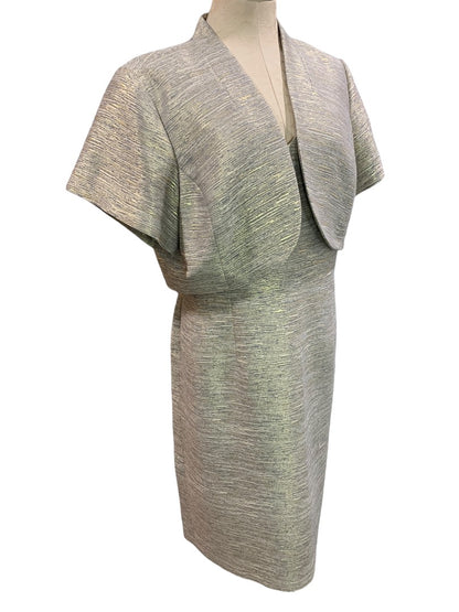 Size 18W Jones New York Sheath Dress and Jacket Gold and Gray Metallic Lined