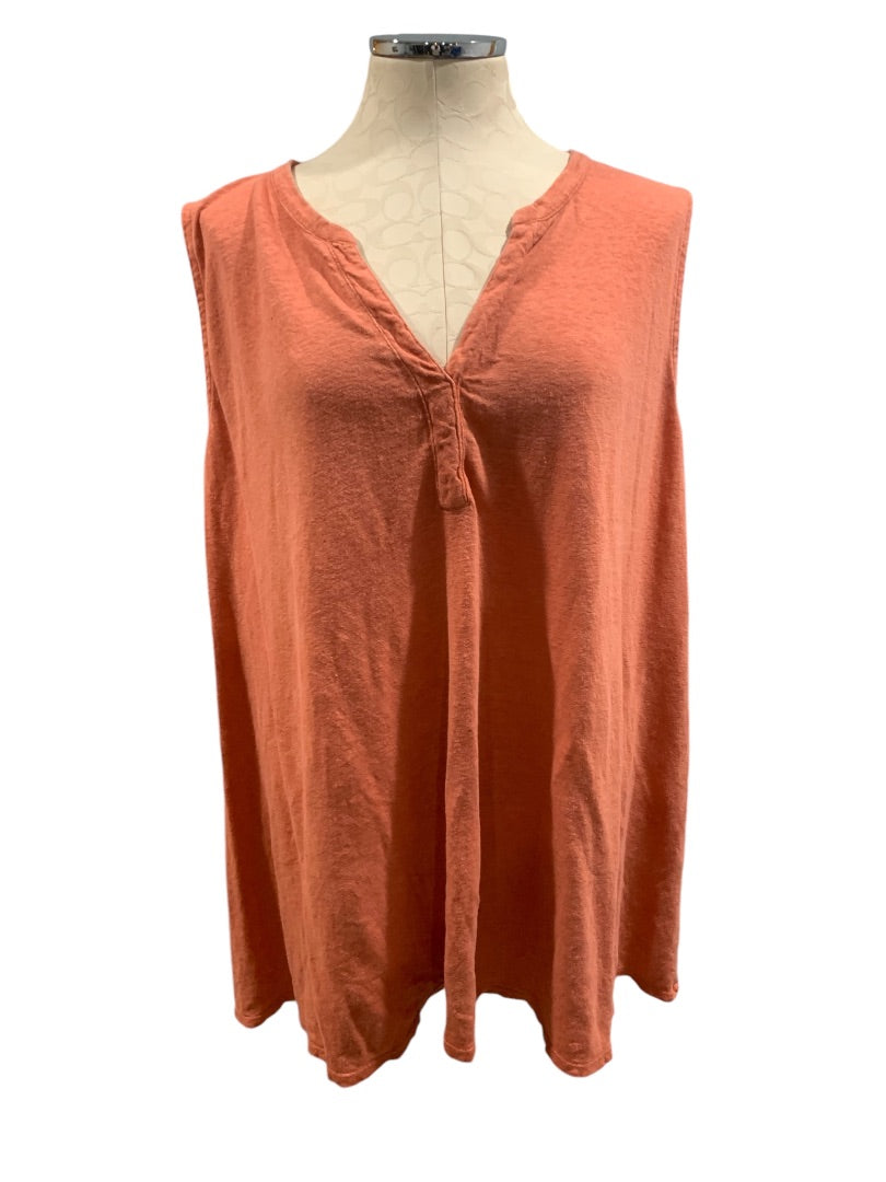 3X Ryllace Womens Soft Orange 100% Organic Linen Sleeveless V-Neck Tunic Top