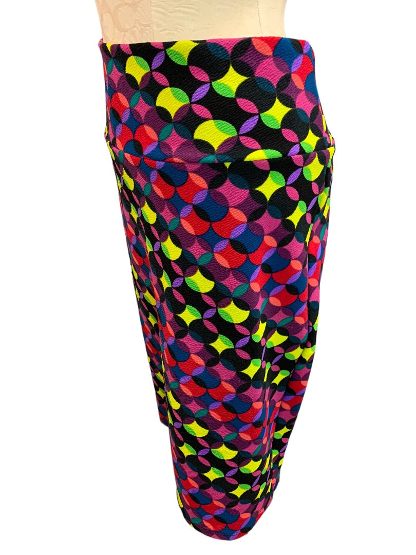 Medium LulaRoe Cassie Pull On Pencil Skirt Colorful Bright Circles Straight Stretch