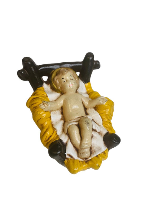 Handpainted Ceramic 1980s Nativity Figurine Baby Jesus 3.5"L x 2.5"h Christmas