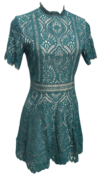 Size 0 BB Dakota New Dress Evergreen Lace Overlay A-Line