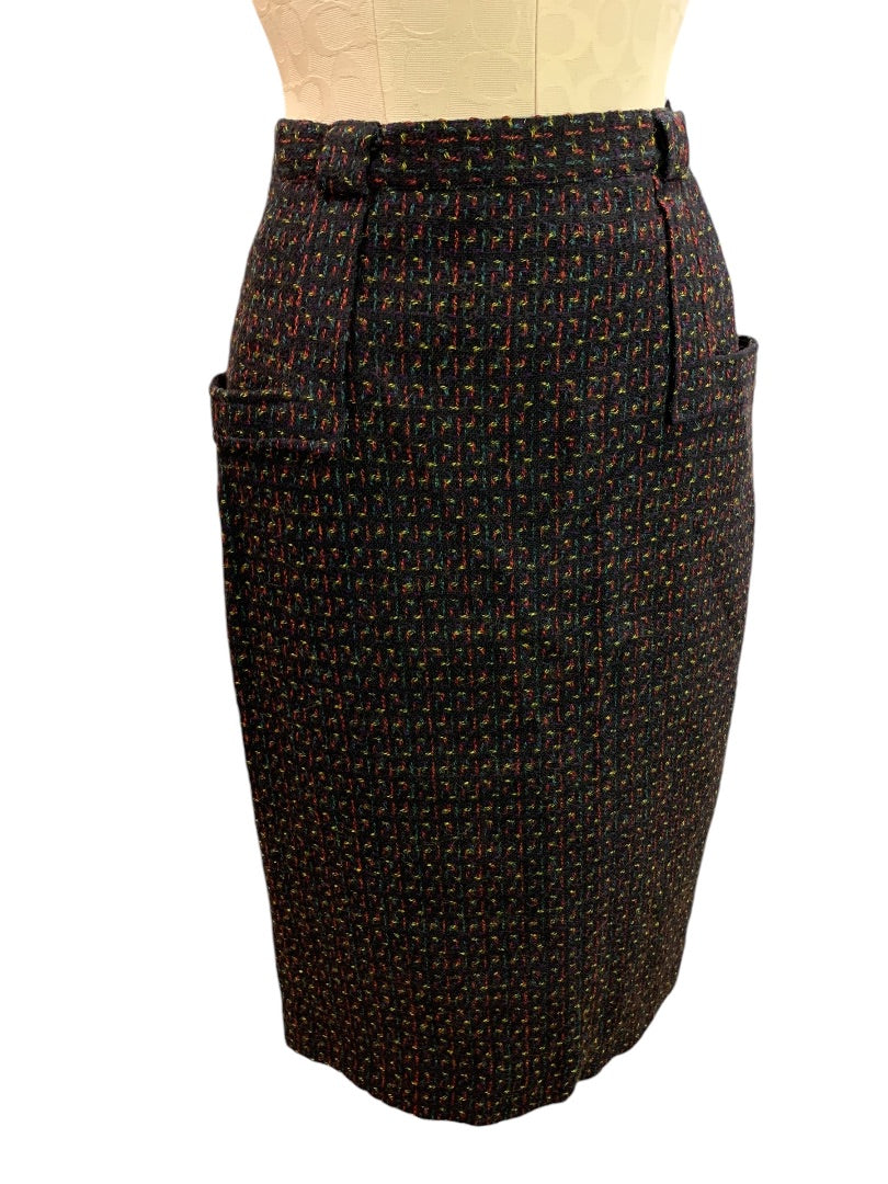 Size 8 Stanley Blacker Vintage 1990s Wool Skirt Pencil Skirt Pockets Made in USA