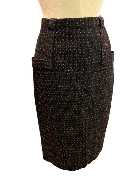 Size 8 Stanley Blacker Vintage 1990s Wool Skirt Pencil Skirt Pockets Made in USA