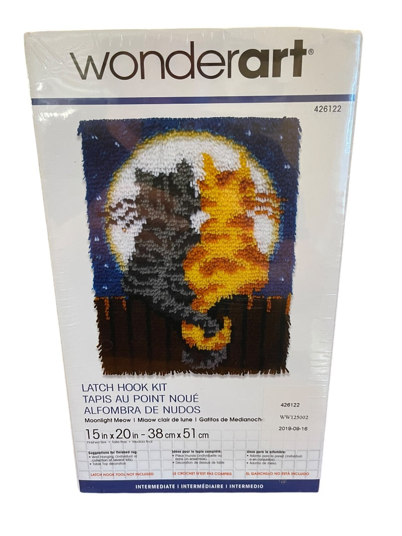 Wonderart Latch Hook Kit #426122 Moonlight Meow 15" x 20" New