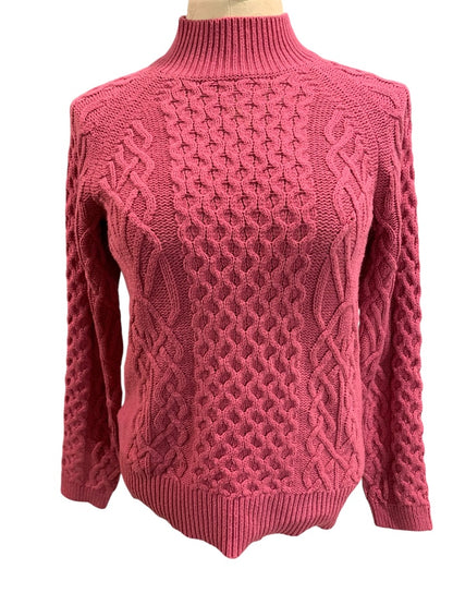 M Petite Preswick & Moore Pink Womens Soft Cable Knit Sweater Mock Neck Pullover