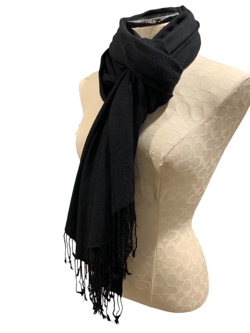 Bijoux Terner Black Faux Pashmina Fringed Wrap Shawl Scarf 90 x 34 Inches