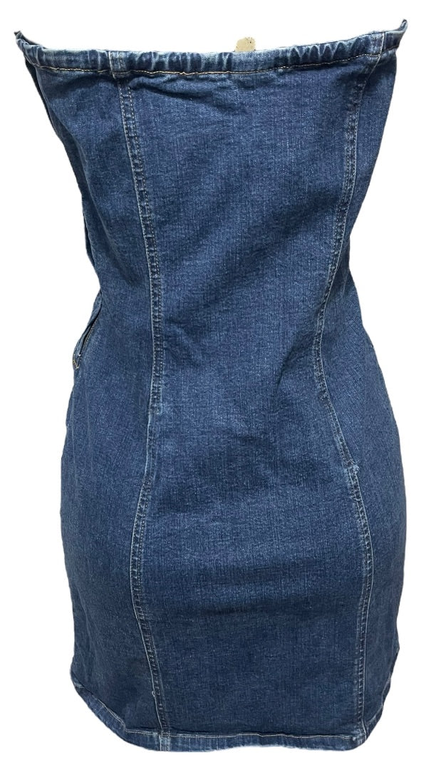 Medium Tommy Jeans Strapless Stretch Denim Dress Jean Fitted