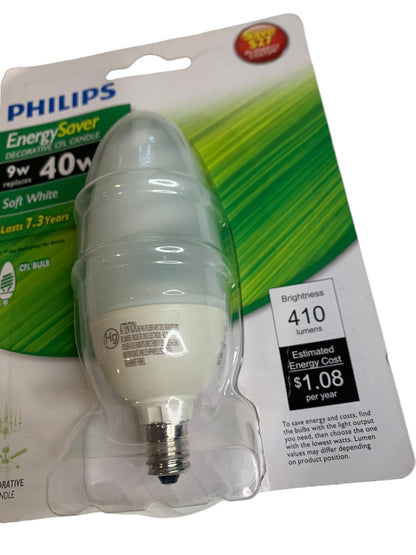 Philips Energy Saver Bulb 9w Soft White E12 Candelabra Decorative  New