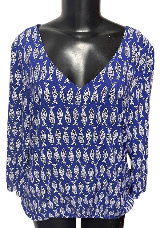 XL West Indies Womens Fish Print Pullover Blouse Shirt Bottom Drawstring