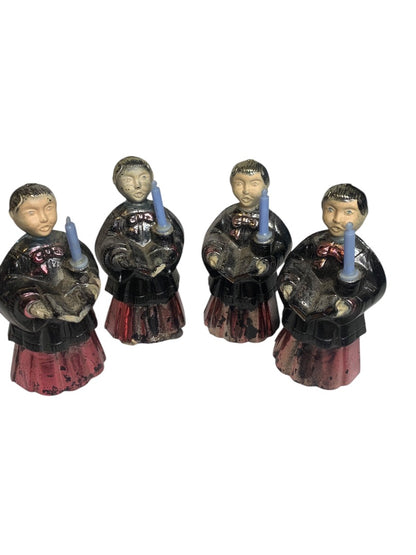 Set of 4 Choir Boy Celluloid Midcentury Metallic Holiday Decor Holding Candle 3 Inch