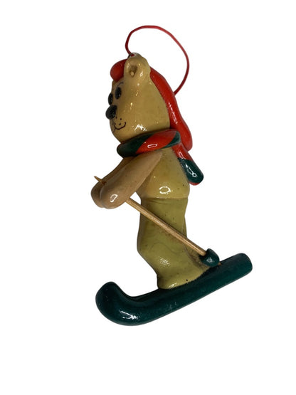 1990s Dough Ornament Skiing Bear Holiday Christmas 3.5 Inch