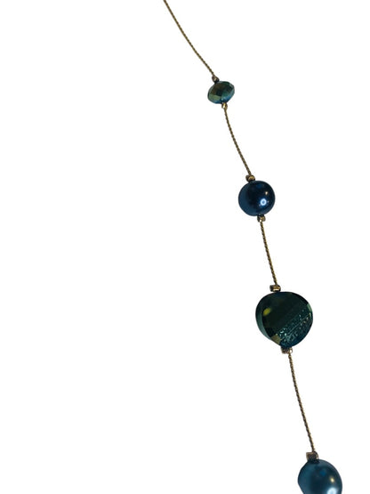 Goldtone Blue Green 32 Inch Strand String Necklace Lobster Clasp