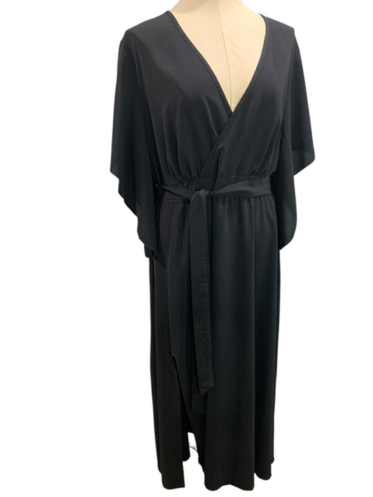 4XL Black Kimono Sleeve Maxi Dress Belted Pullover