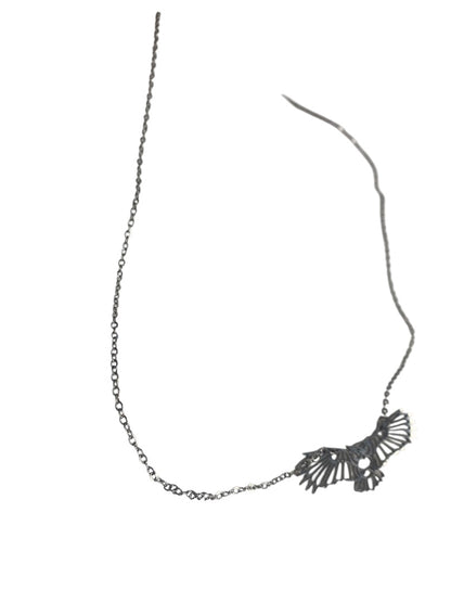 Silvertone Flying Owl Pendant Lasercut 18 Inch