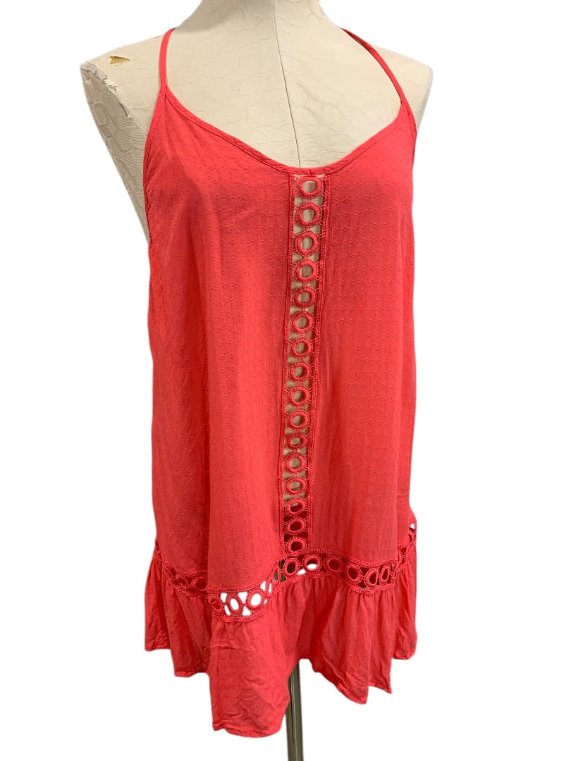 XS Chelsea28 Sheer Eyelet Coral Shirt Blouse Sleeveless Tunic