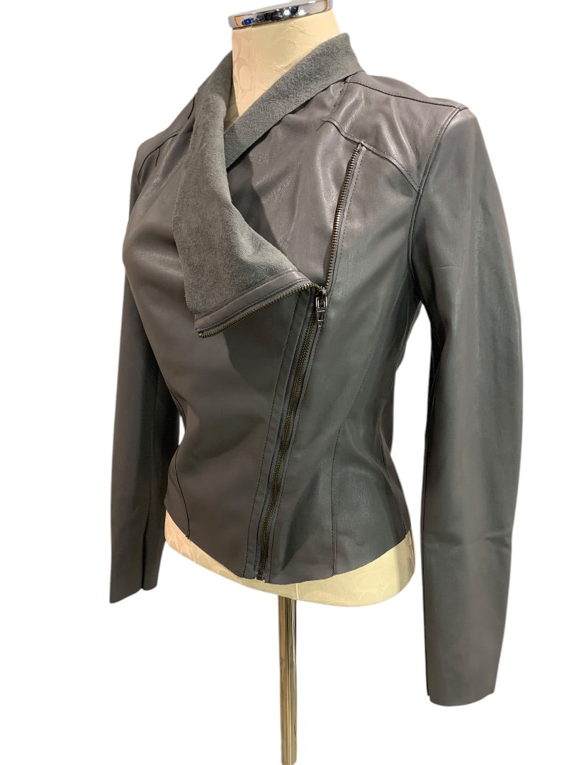 XS BlankNYC Womens Gray Vegan Leather Moto Style Jacket