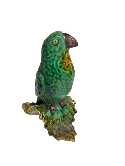 Vintage Majolica Portugal Figural Green Parrot Frog 5 Inch