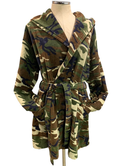 Medium TJ Lawford Womens Terry Camo Hooded Bathrobe Pockets