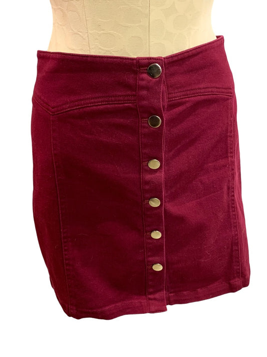 2X Forever 21+ Jean Mini Skirt Button Front Burgundy Denim