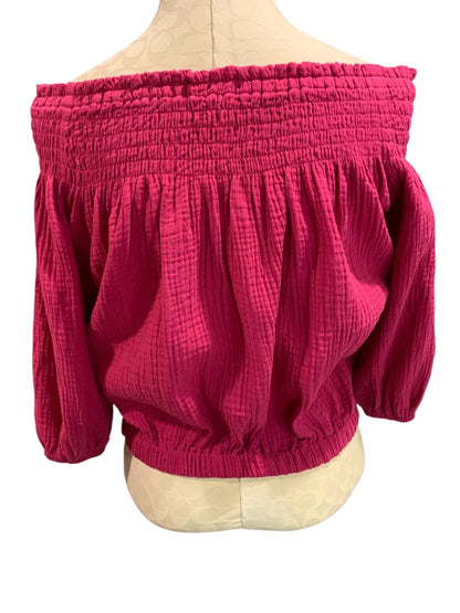 XS Roan + Ryan Fuchsia Womens Off Shoulder Banded Shirt Blouse