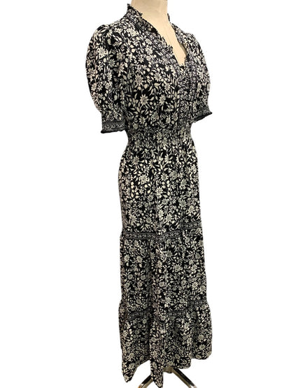 XS Max Studio New Floral Tiered Maxidress Black White Boho