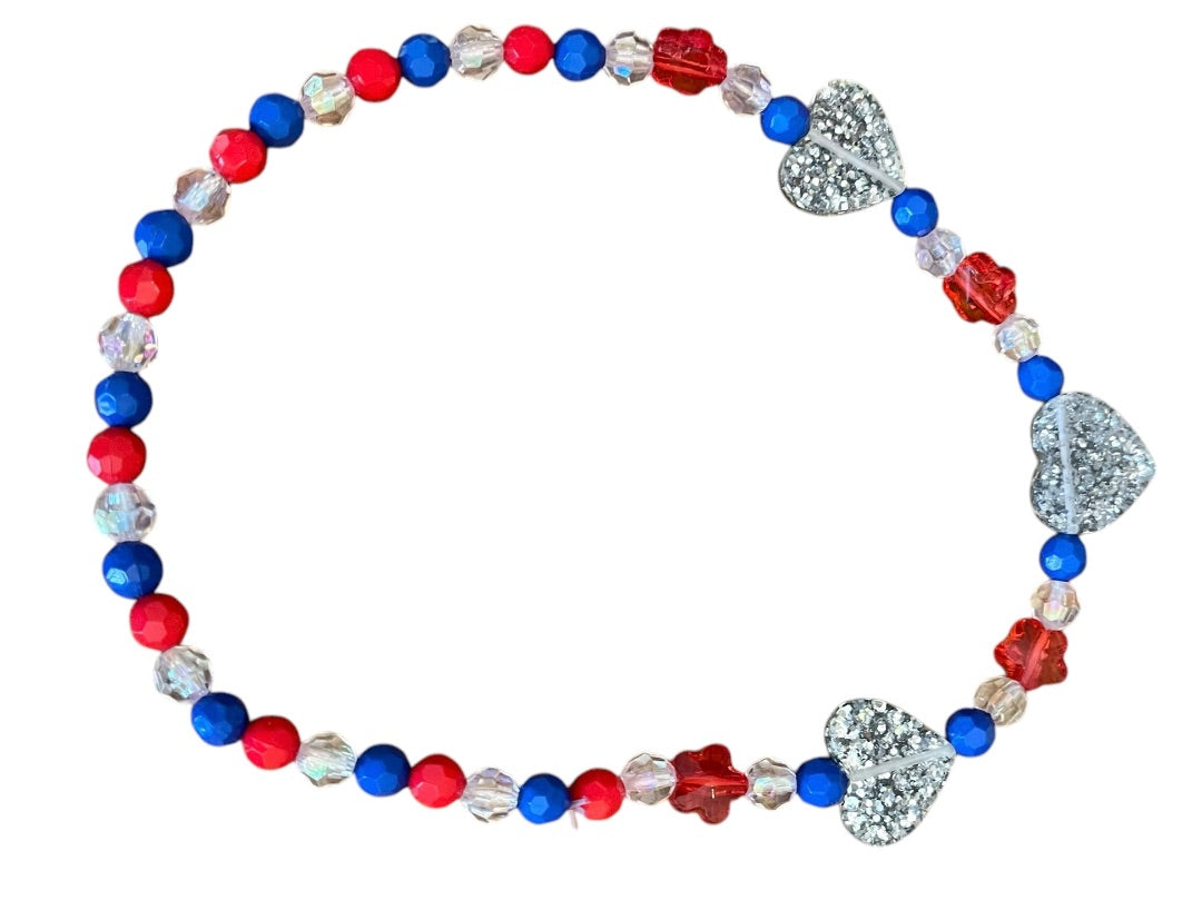 Girls Stretch Necklace Acrylic Beaded Overhead Red Blue Sparkle
