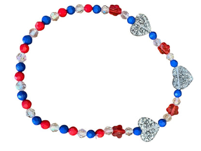 Girls Stretch Necklace Acrylic Beaded Overhead Red Blue Sparkle