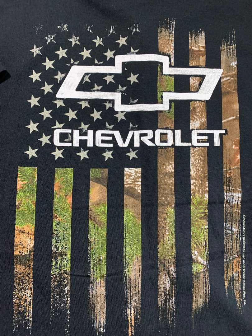 Large Chevrolet GM Official New Short Sleeve Tshirt Flag Black