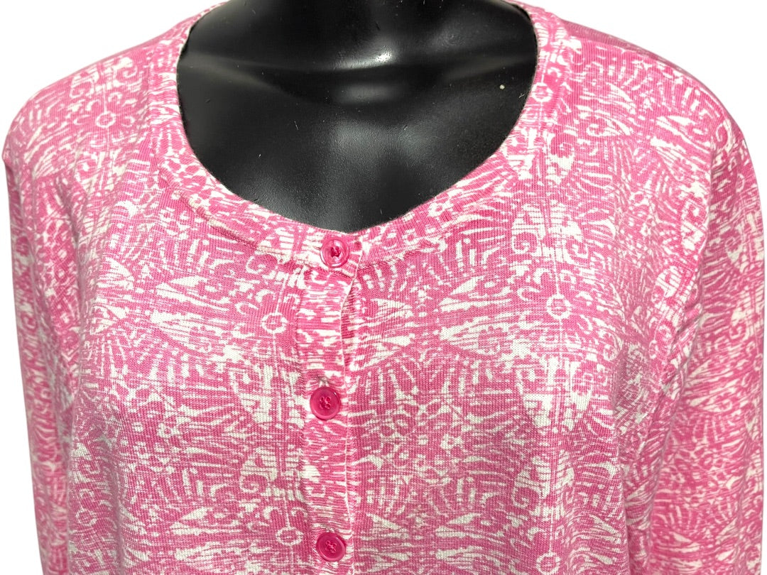 3X Talbots Plus Womens Lightweight 3/4 Sleeve Cardigan Sweater Pink Contrast Trim