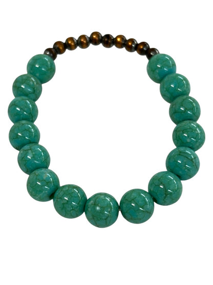 Acrylic Beaded Stretch Bracelet Faux Turquoise Bronze