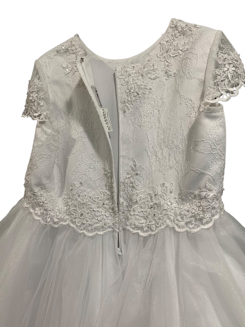 Size 8X Tall Joan Calabrese Girls First Communion Dress Beaded Lace Bodice