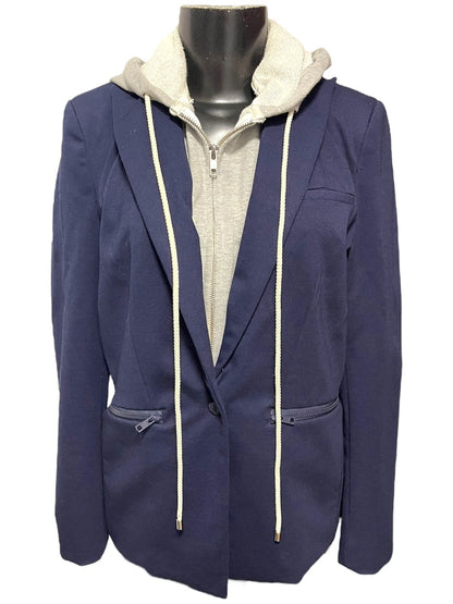 Small Central Park West Womens Detachable Hood Layer Jacket Blazer Navy
