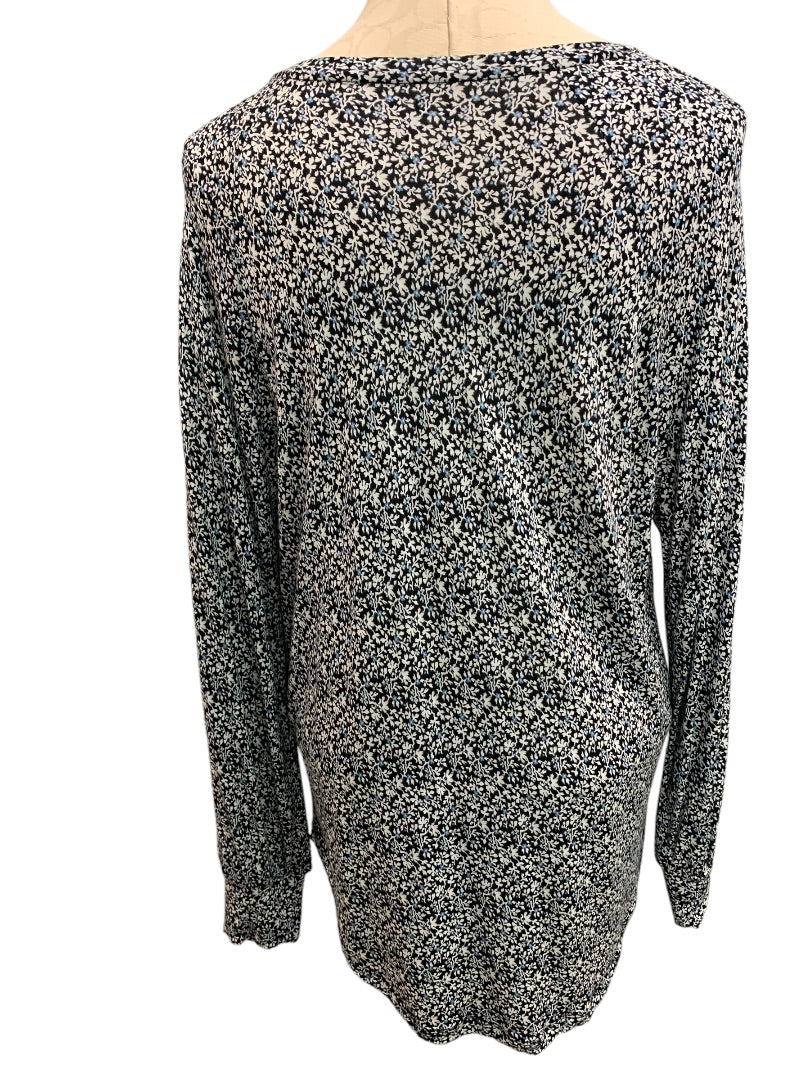Medium LOFT Womens Soft Navy Blue Floral Print Long Sleeve Pullover Shirt
